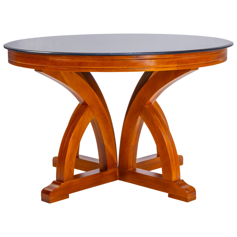 Inglewood Pro Round Glass Top Dining Table 4-Seater - Teak Finish