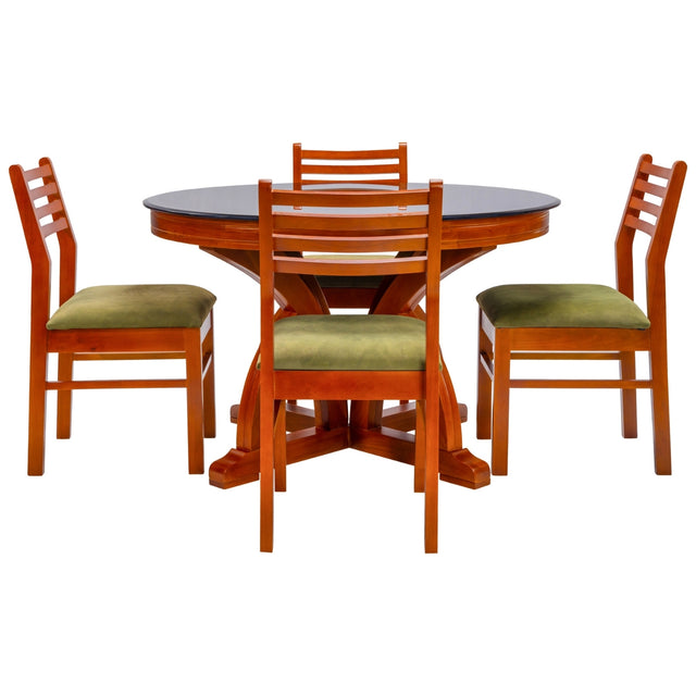 Inglewood Glass Top 4-Seater Dining Set - Teak Finish_1
