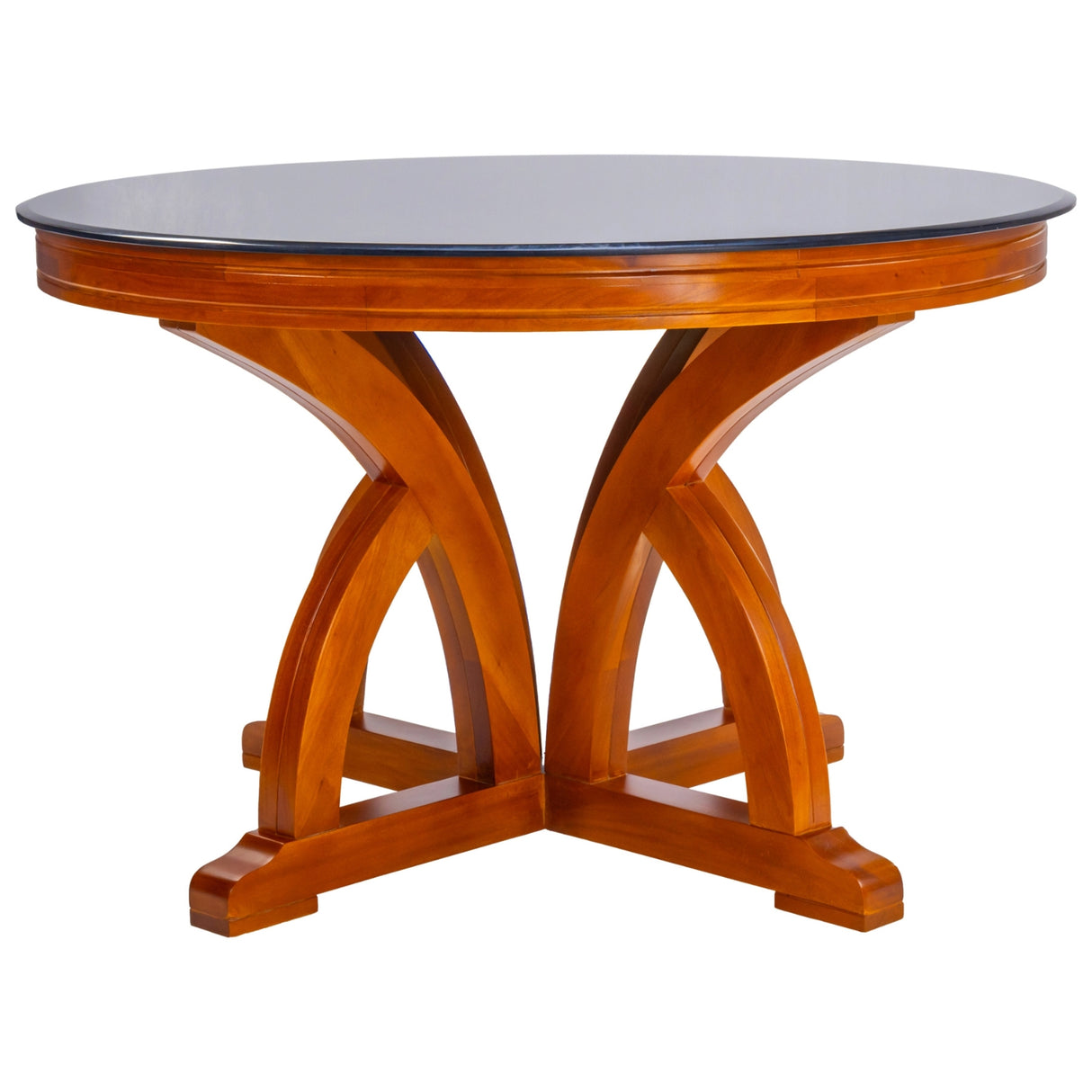 Inglewood Round Glass Top Dining Table 4 Seater - Teak Finish_1
