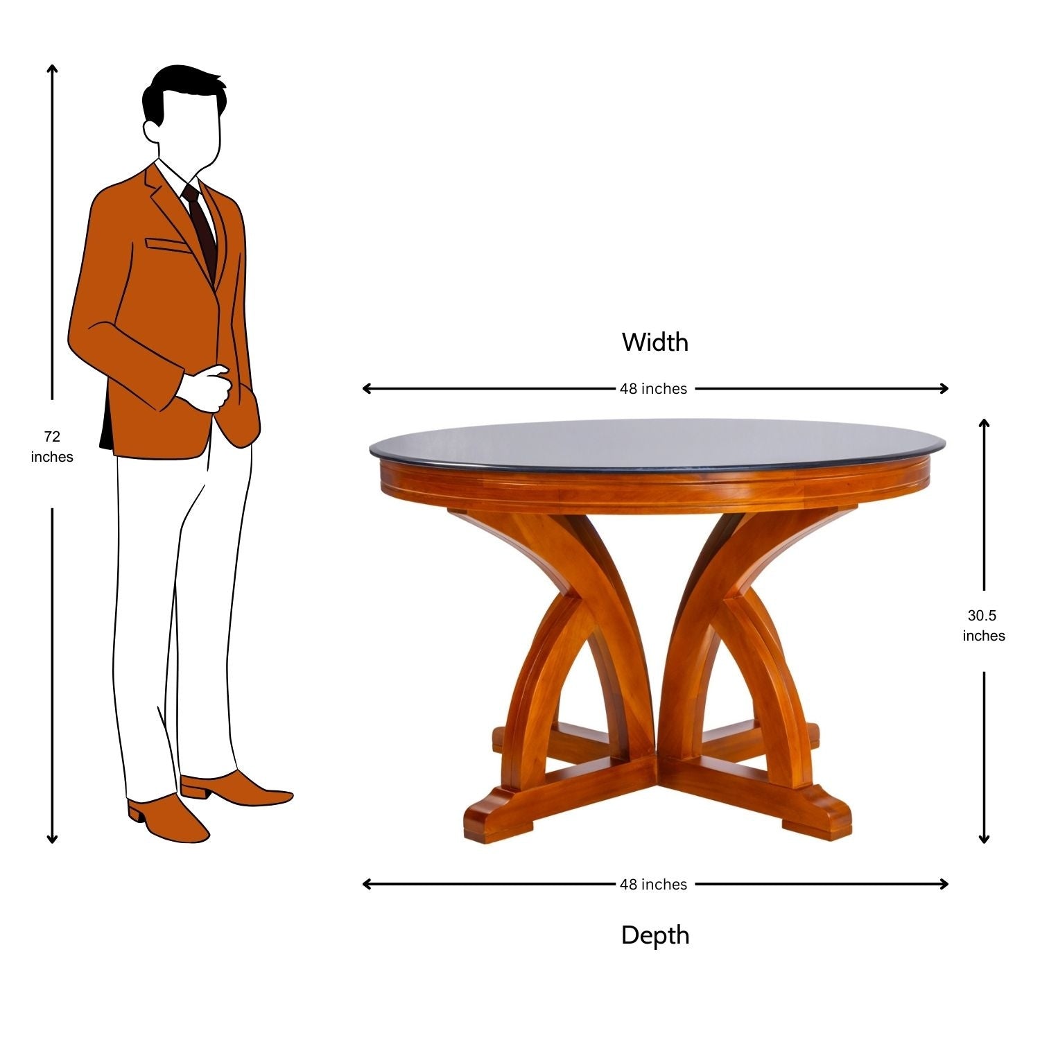 Inglewood Round Glass Top Dining Table 4 Seater - Teak Finish_3