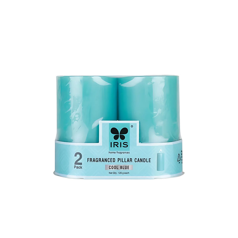 IRIS Set of 2  Fragranced Pillar Candles - Cool Blue