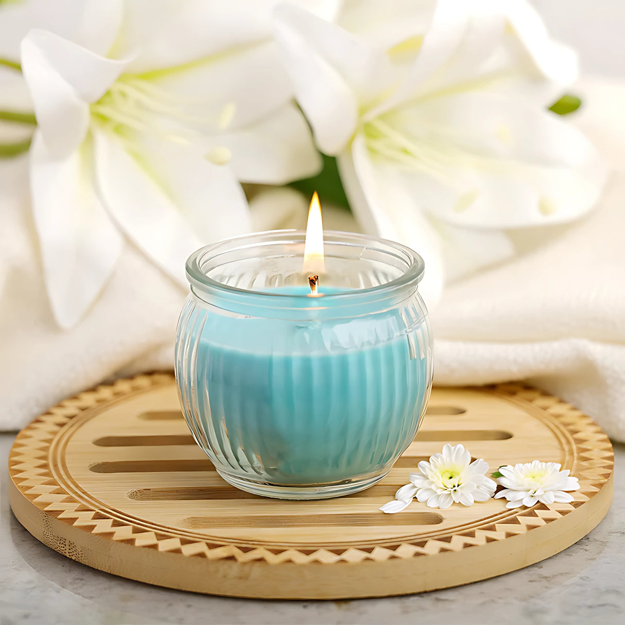 IRIS  Scented  Ribbed Jar Candle - Cool Blue