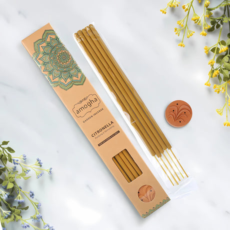 Iris Garden Incense Sticks Citronella  INGI0601CT  5 Long Sticks with Terracotta Holder  Natural Mosquito Repellent  Outdoor Aromatherapy
