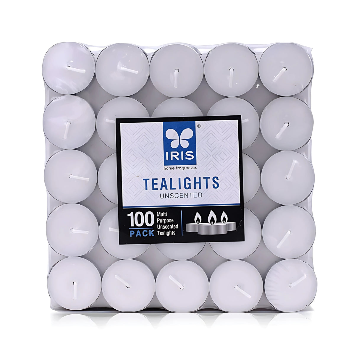 IRIS Pack of 100 Unscented Tea lights - White