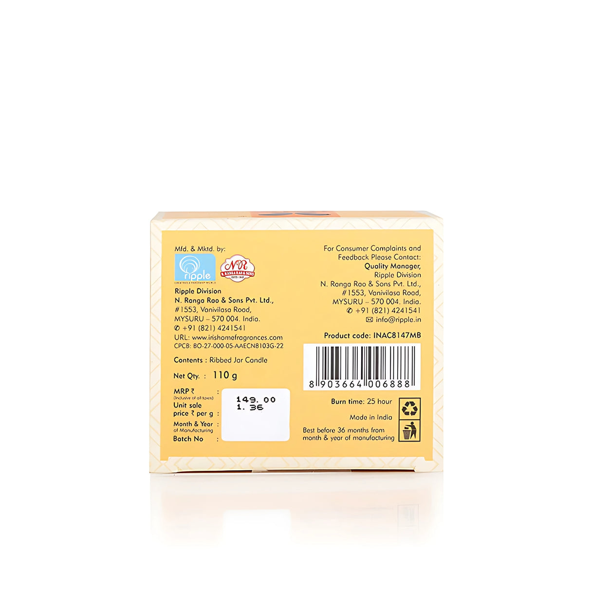 IRIS Scented Ribbed Jar Candle - Mango Sorbet