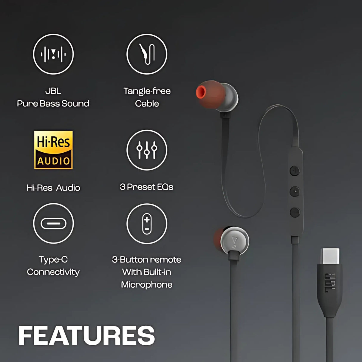 JBL T310C Wired Earphone - Black