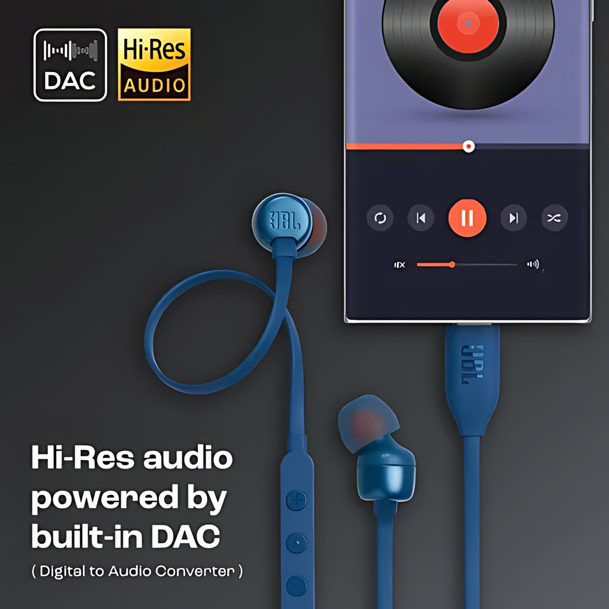 JBL T310C Wired Earphone - Blue