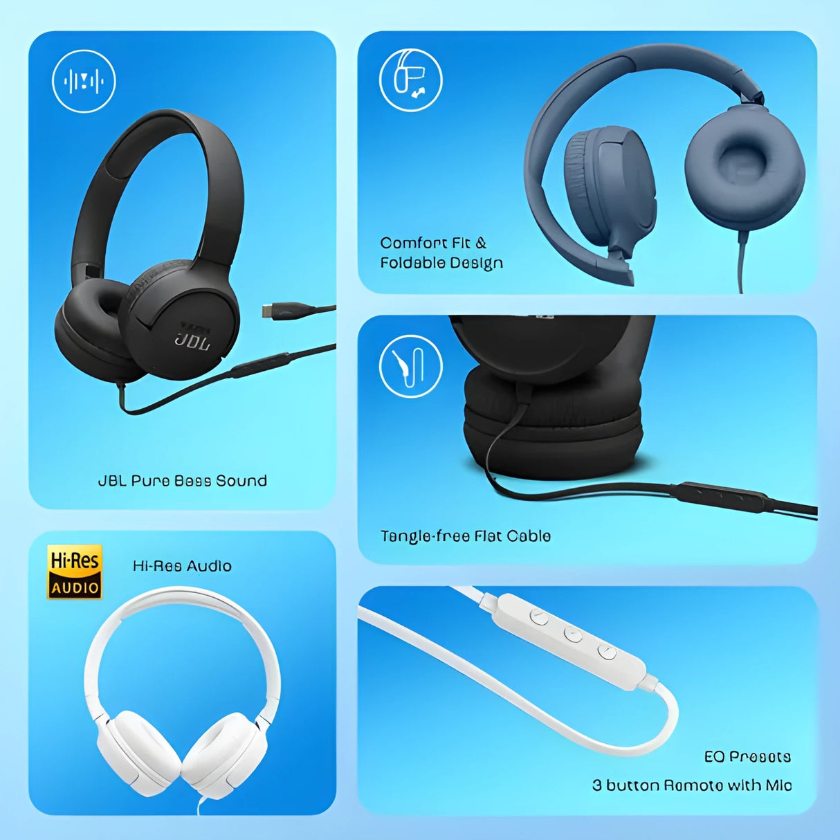 JBL Tune 520C Wired Headphone - Black