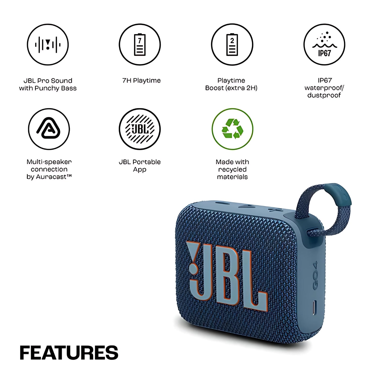 JBL Go 4 Bluetooth Speaker 4.2W - Blue_20