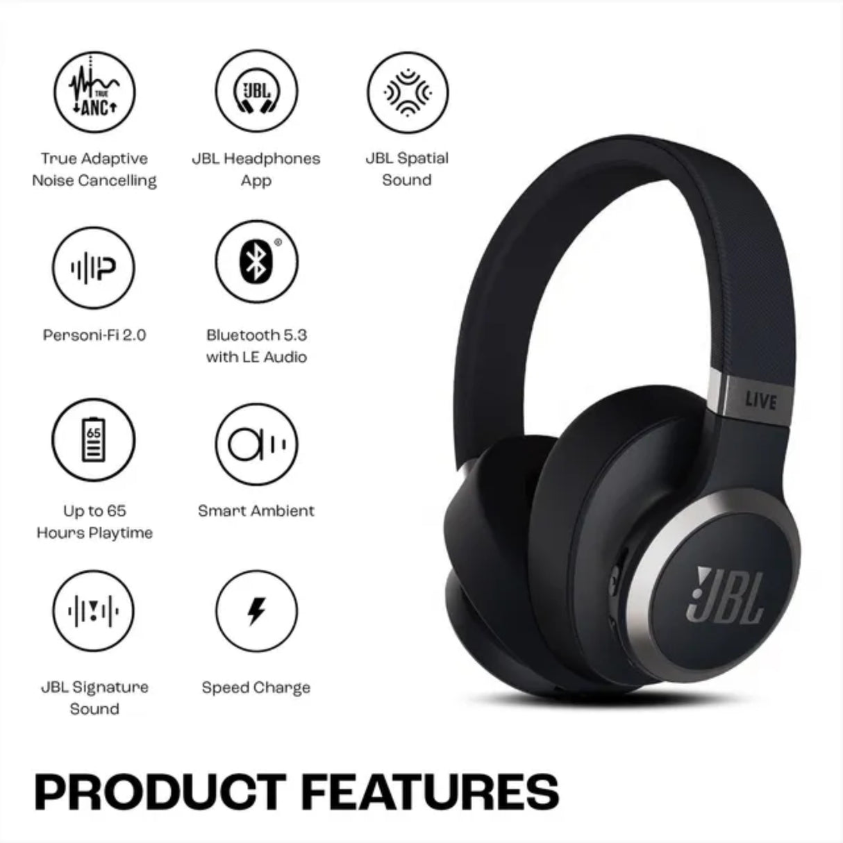JBL Live 770NC Bluetooth Headphone - Black 7
