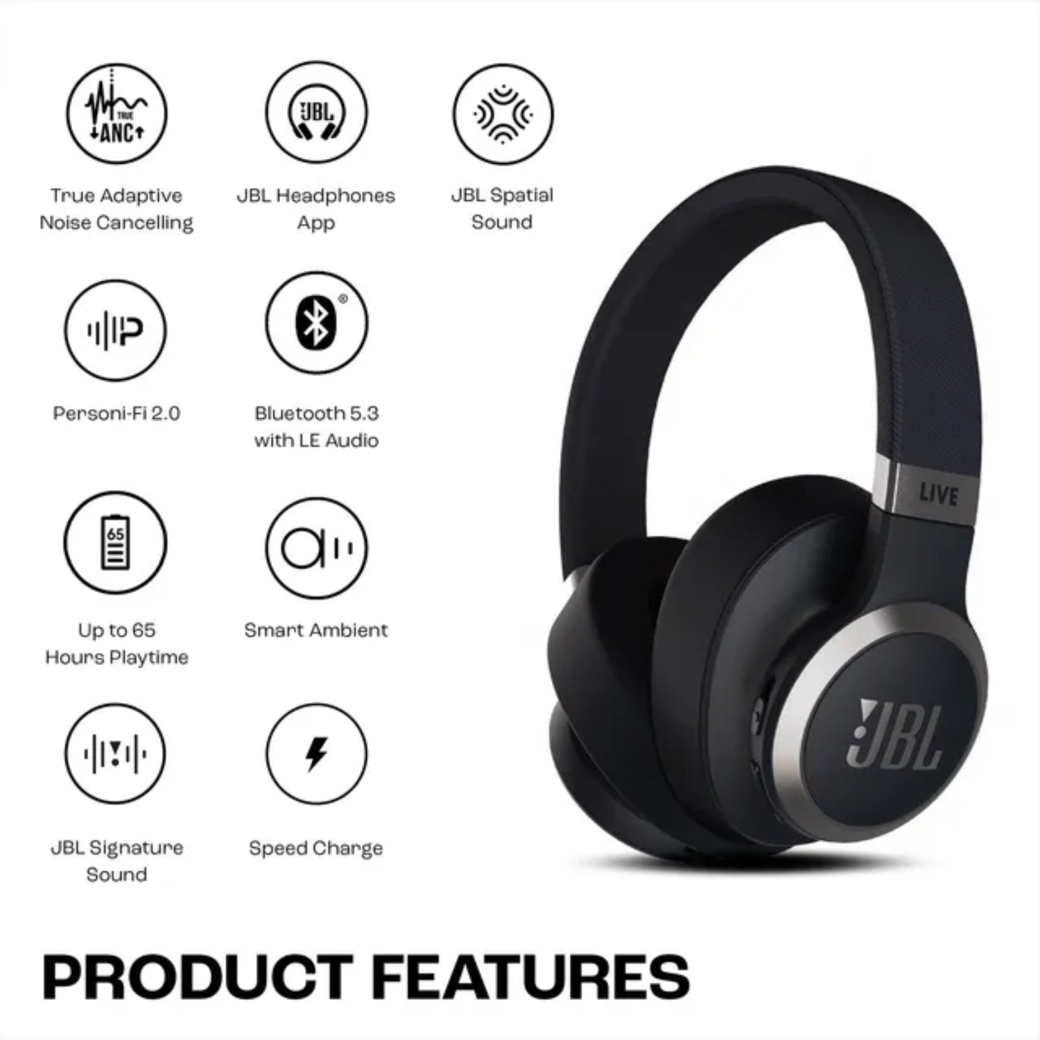 JBL Live 770NC Bluetooth Headphone - Black 7