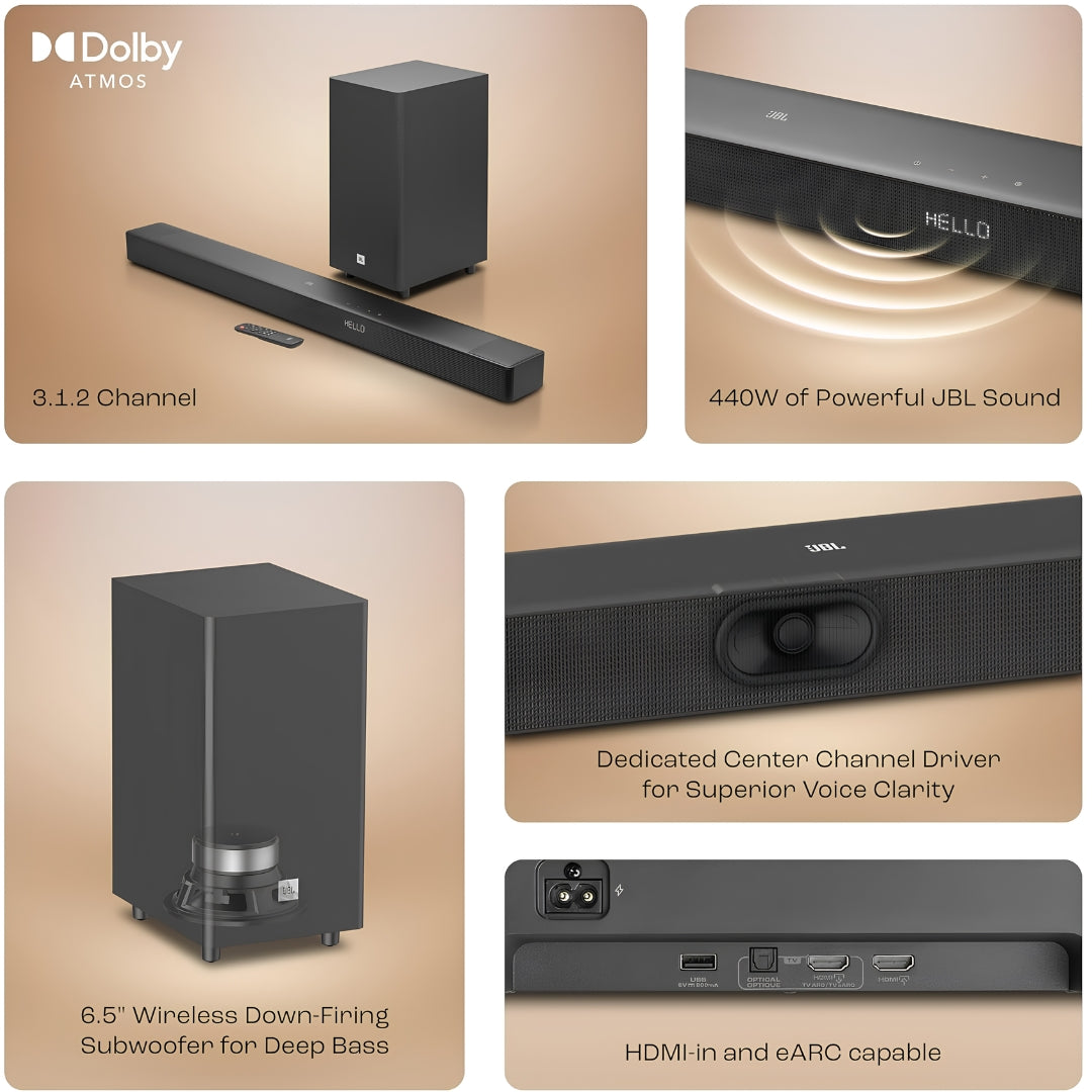 JBL SB595 Wireless Soundbar with 3.1.2 Channel 440 W - Black_Featurs  View