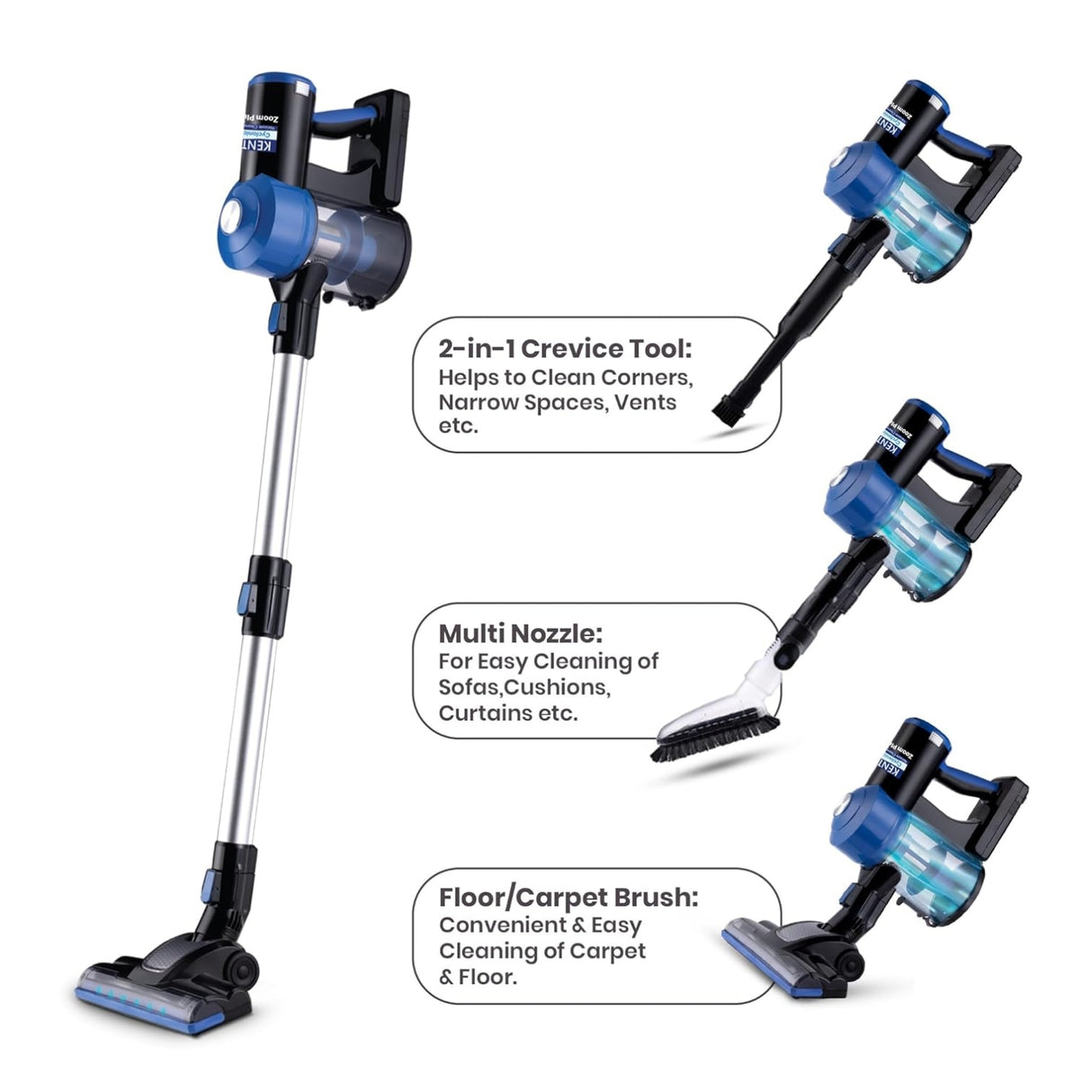 Kent 116132 Zoom Plus Vacuum Cleaner 0.6 L - Blue