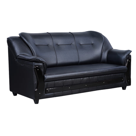Kassel Rexine Sofa 3 Seater - Black
