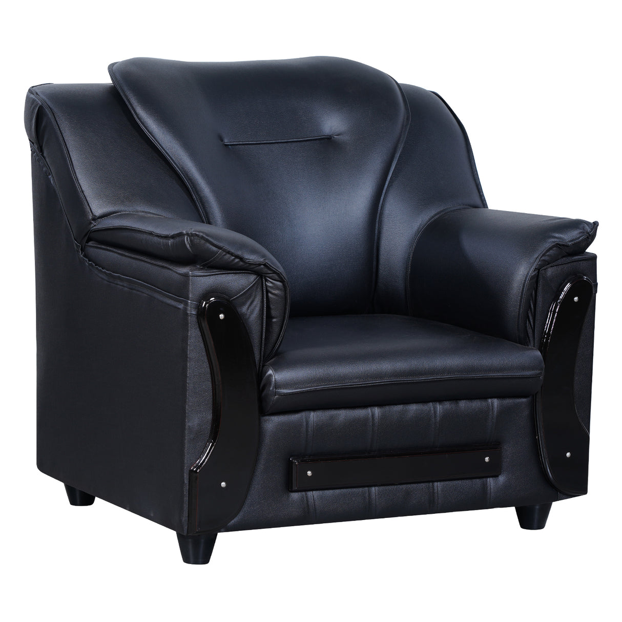 Kassel Rexine Sofa Set (3+1+1-Seater) - Black