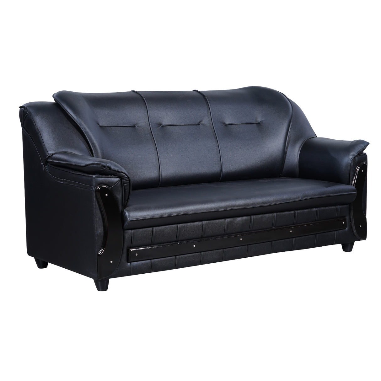 Kassel Rexine Sofa Set (3+1+1-Seater) - Black