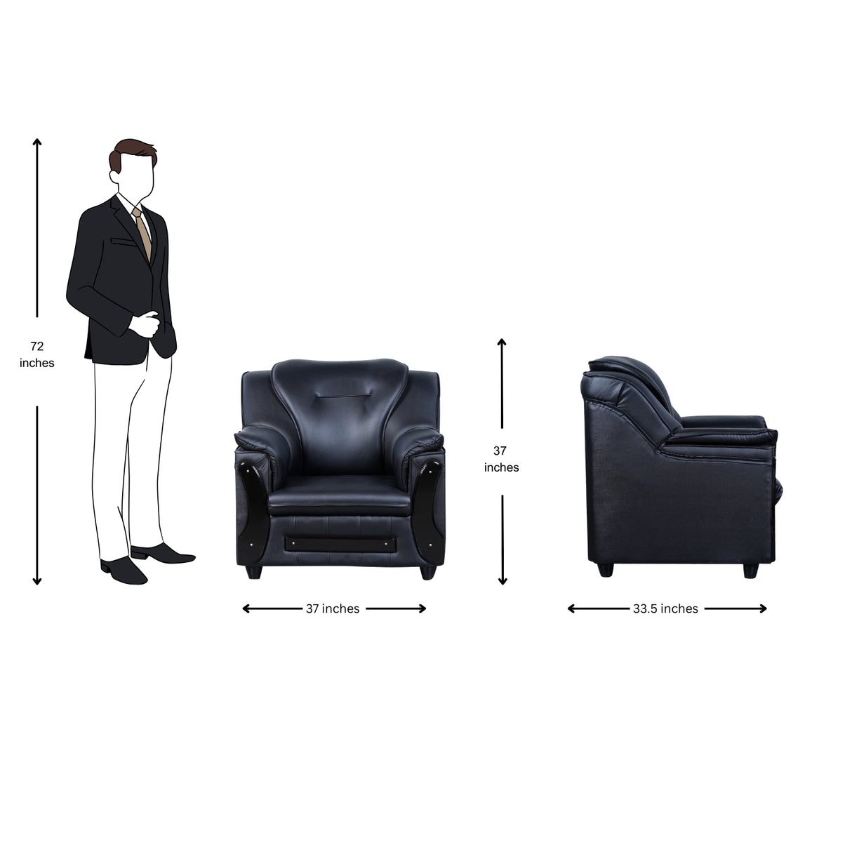 Kassel Rexine Sofa 1 Seater - Black