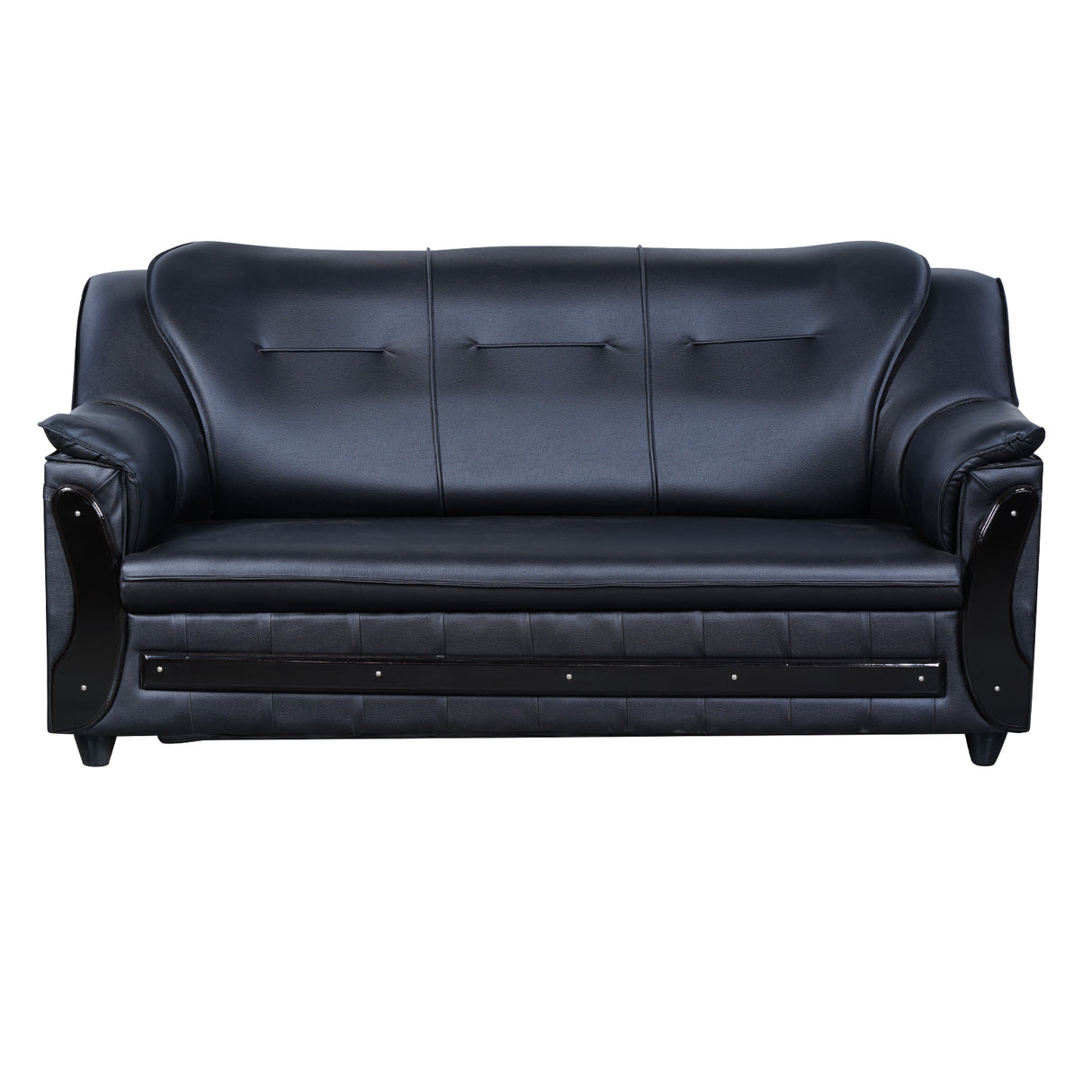Kassel Rexine Sofa 3 Seater - Black