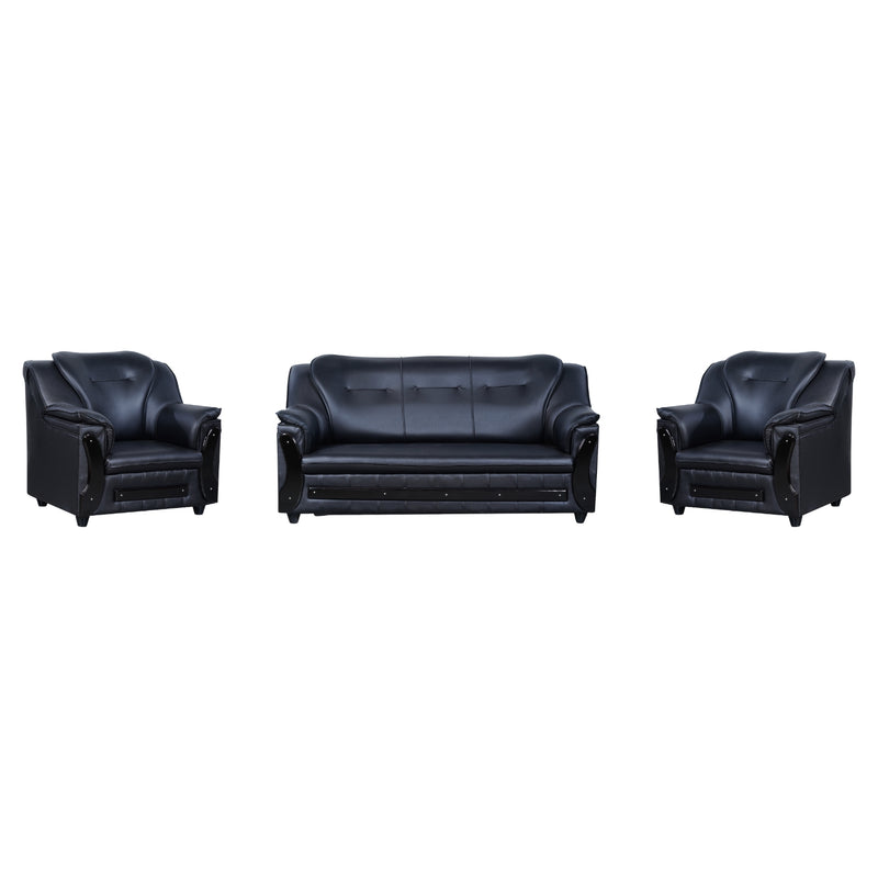 Kassel Rexine Sofa Set (3+1+1-Seater) - Black