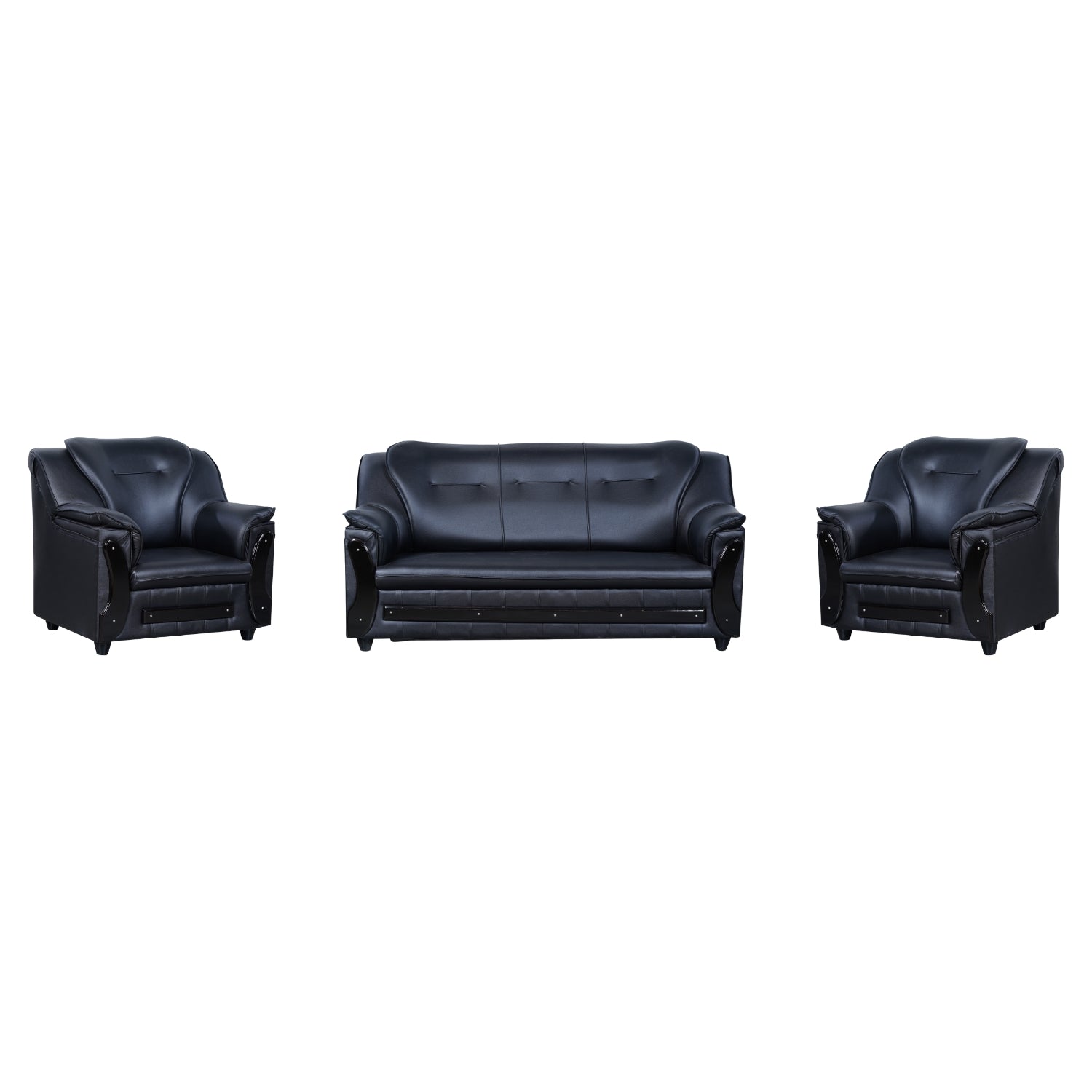Kassel Rexine Sofa Set (3+1+1-Seater) - Black_1