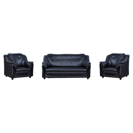 Kassel Rexine Sofa Set (3+1+1-Seater) - Black_1