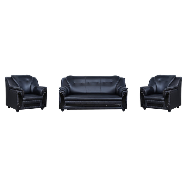 Kassel Rexine Sofa Set (3+1+1-Seater) - Black_1
