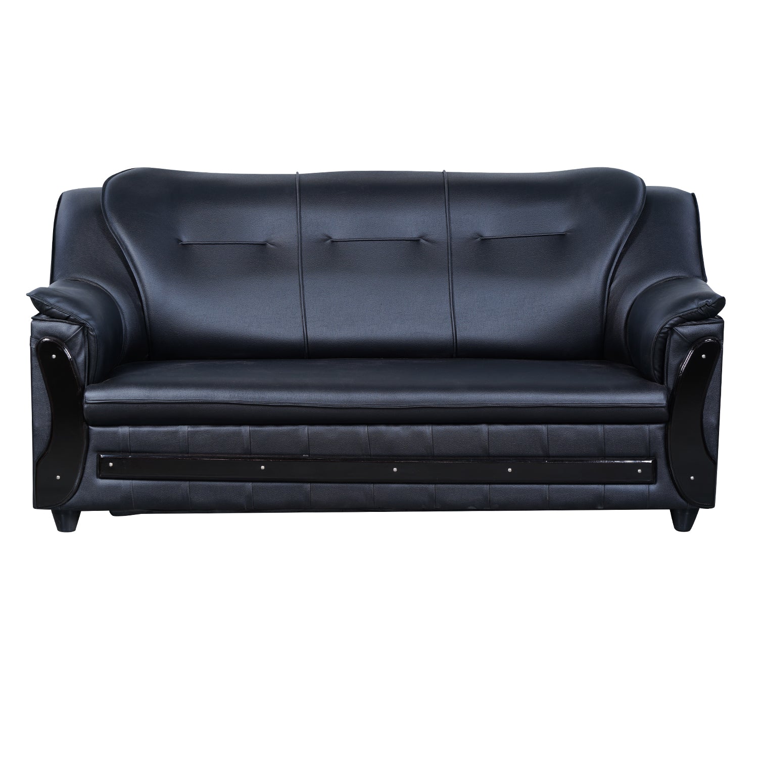 Kassel Rexine Sofa Set (3+1+1-Seater) - Black_6