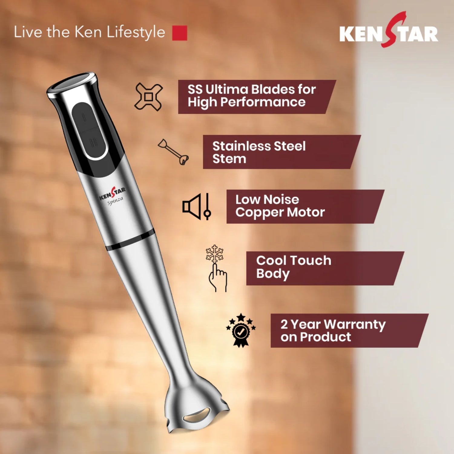 Kenstar Spinza KHBSPI40S1SR0-DST 400W Hand Blender – Black and Silver_4