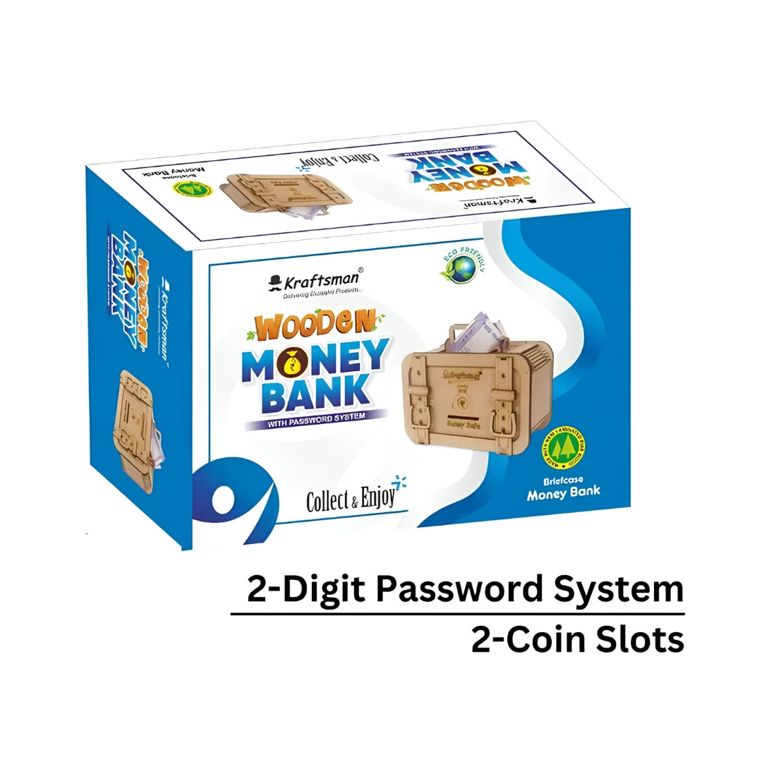 Kraftsman Wooden Briefcase Money Bank - Beige Box View_2