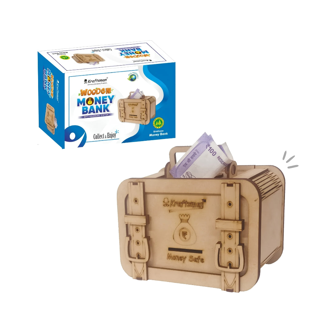 Kraftsman Wooden Briefcase Money Bank - Beige Front View_1