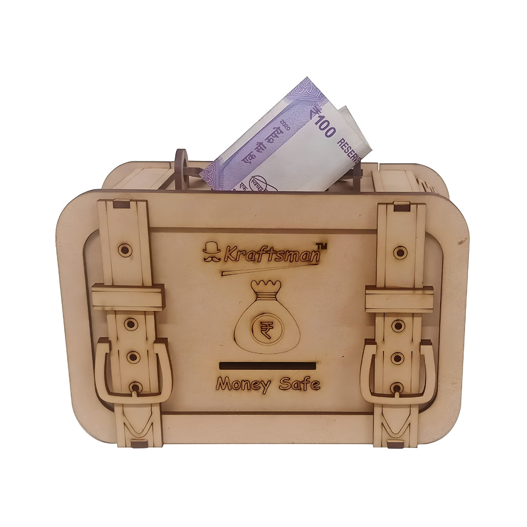 Kraftsman Wooden Briefcase Money Bank - Beige Front View_4