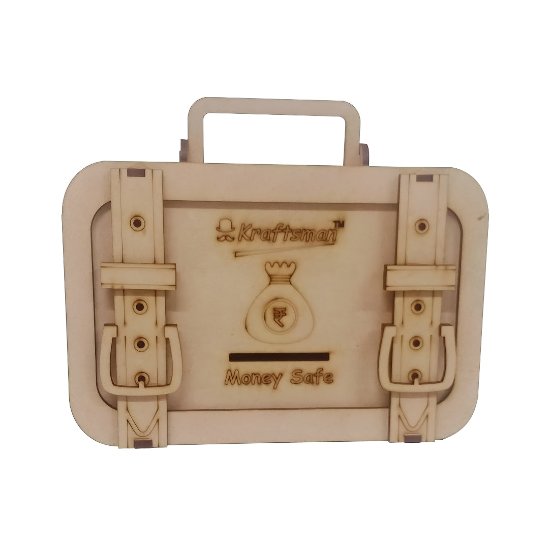 Kraftsman Wooden Briefcase Money Bank - Beige Front View_6
