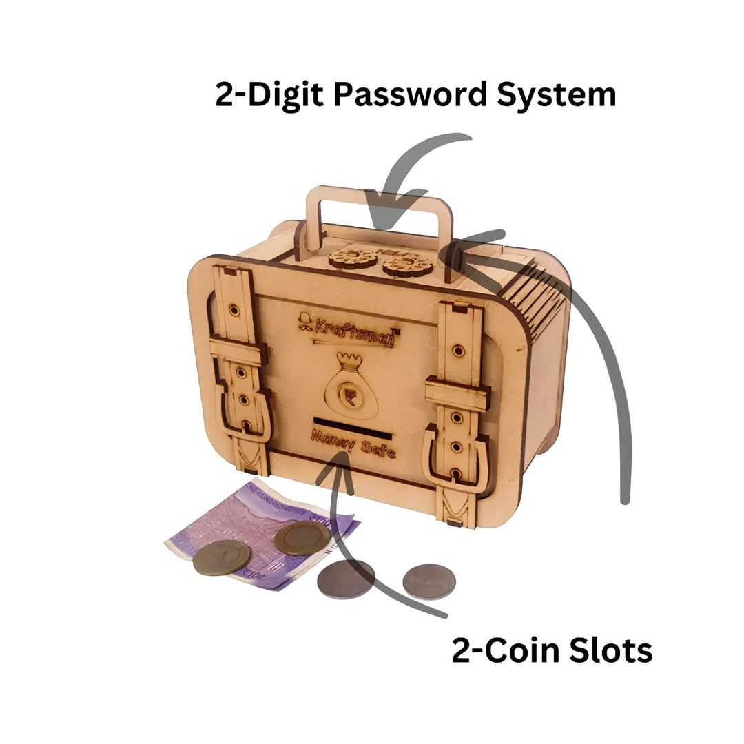 Kraftsman Wooden Briefcase Money Bank - Beige Key Feature_10