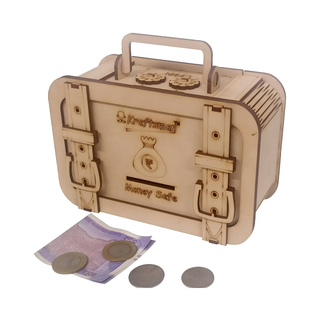 Kraftsman Wooden Briefcase Money Bank - Beige Left View_7