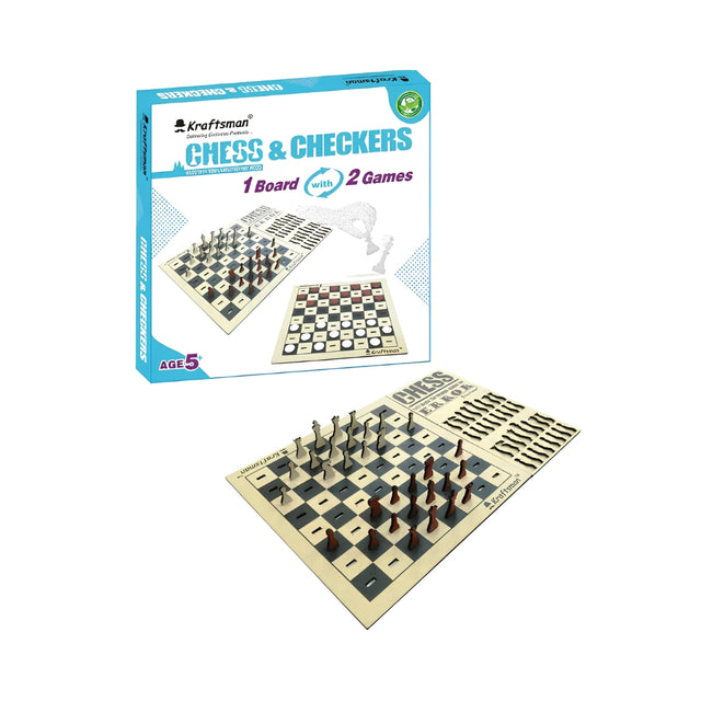 Kraftsman Wooden Chess and Checkers Combo Board Game Front View_1