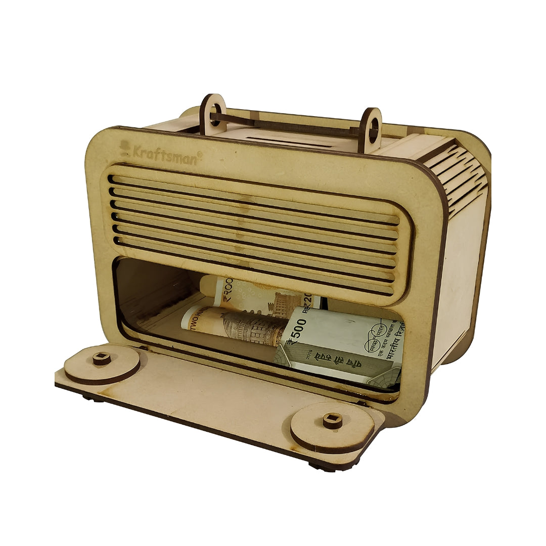Kraftsman Wooden Radio Money Bank Open View_5