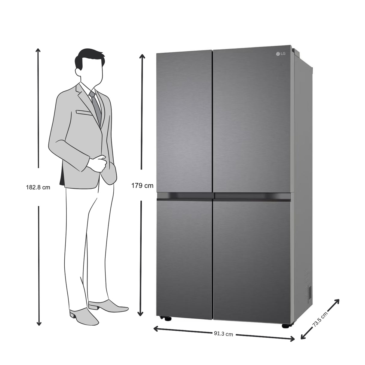 LG GL-B257JDS3 650L Side by Side Refrigerator – Dazzle Steel Finish