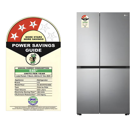 LG GL-B257HPZ3 3 Star 650 L Frost-Free Side-by-Side Refrigerator - Shiny Steel