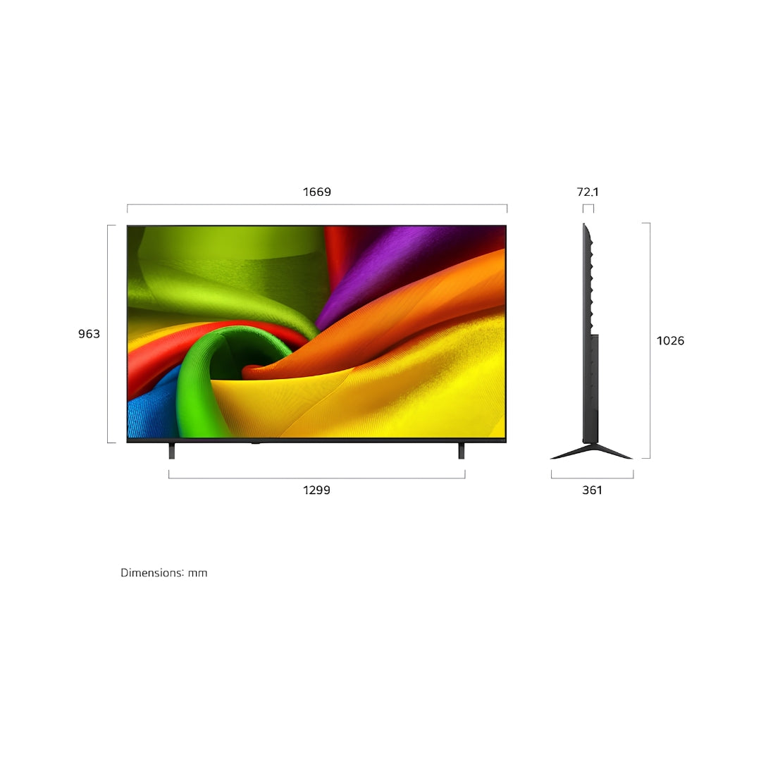 LG 75NU875BPLA 4K UHD NANO TV - 75 Inch_Dimension View
