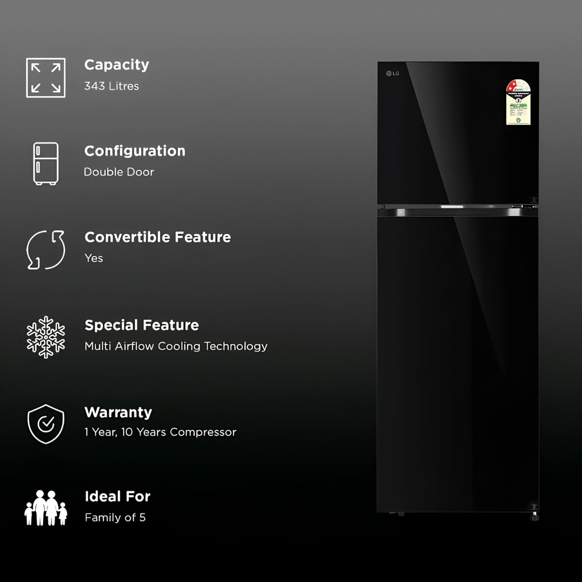 LG GLT3426SNBM Double Door Refrigerator 343 L - Black Mirror_4