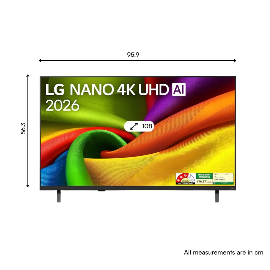 LG NANO 4K UHD AI TV NU875 2026 - 108cm(43)_Dimension view