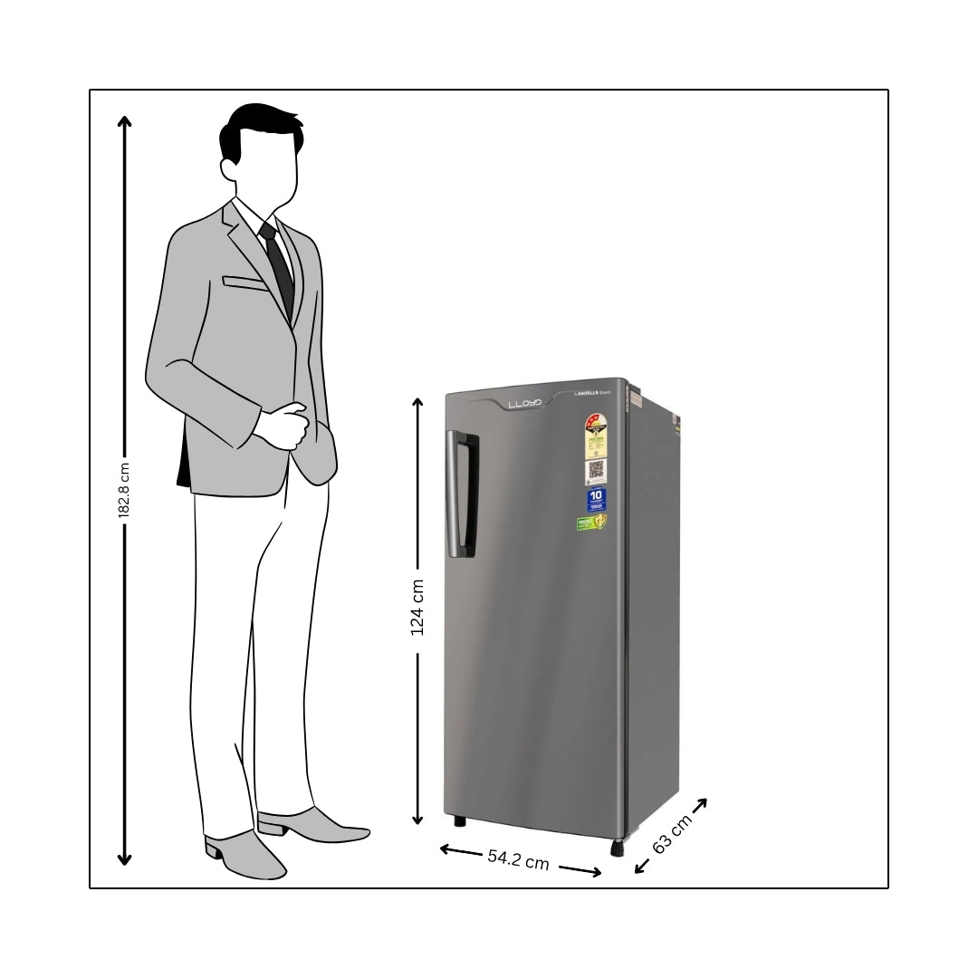 LLOYD GLDC203ST2LC Single Door Refrigerator 188 L - Graphite Inox - Dimension - 6