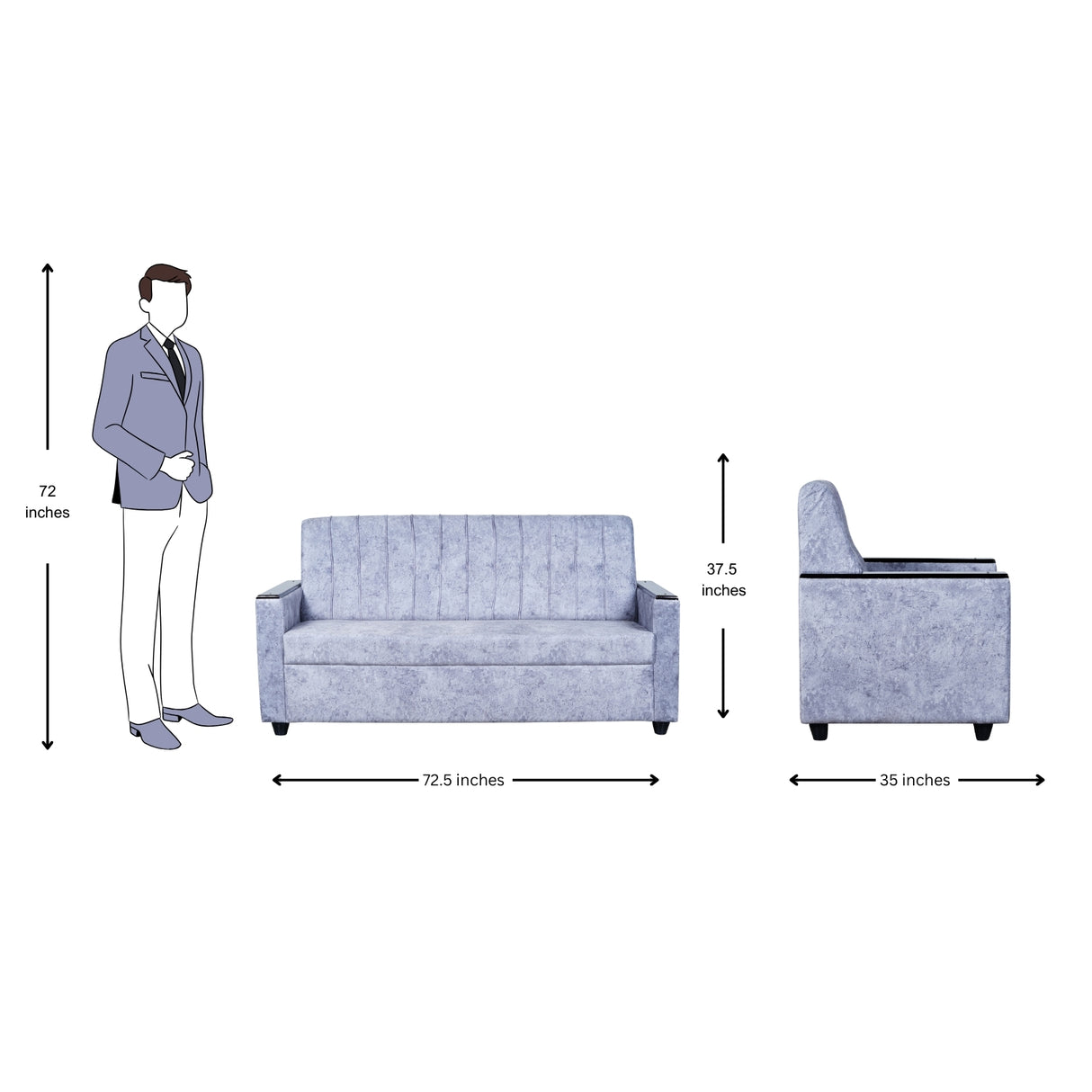 Likasi Fabric Sofa 3 Seater - Light Grey