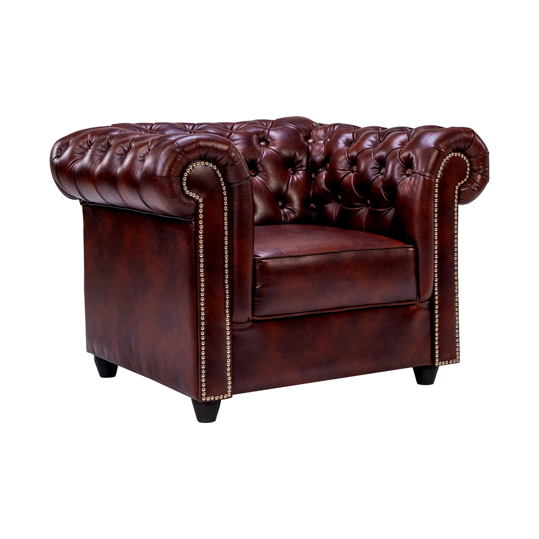 Lisbon Chester Rexine Sofa 1-Seater - Maroon_1