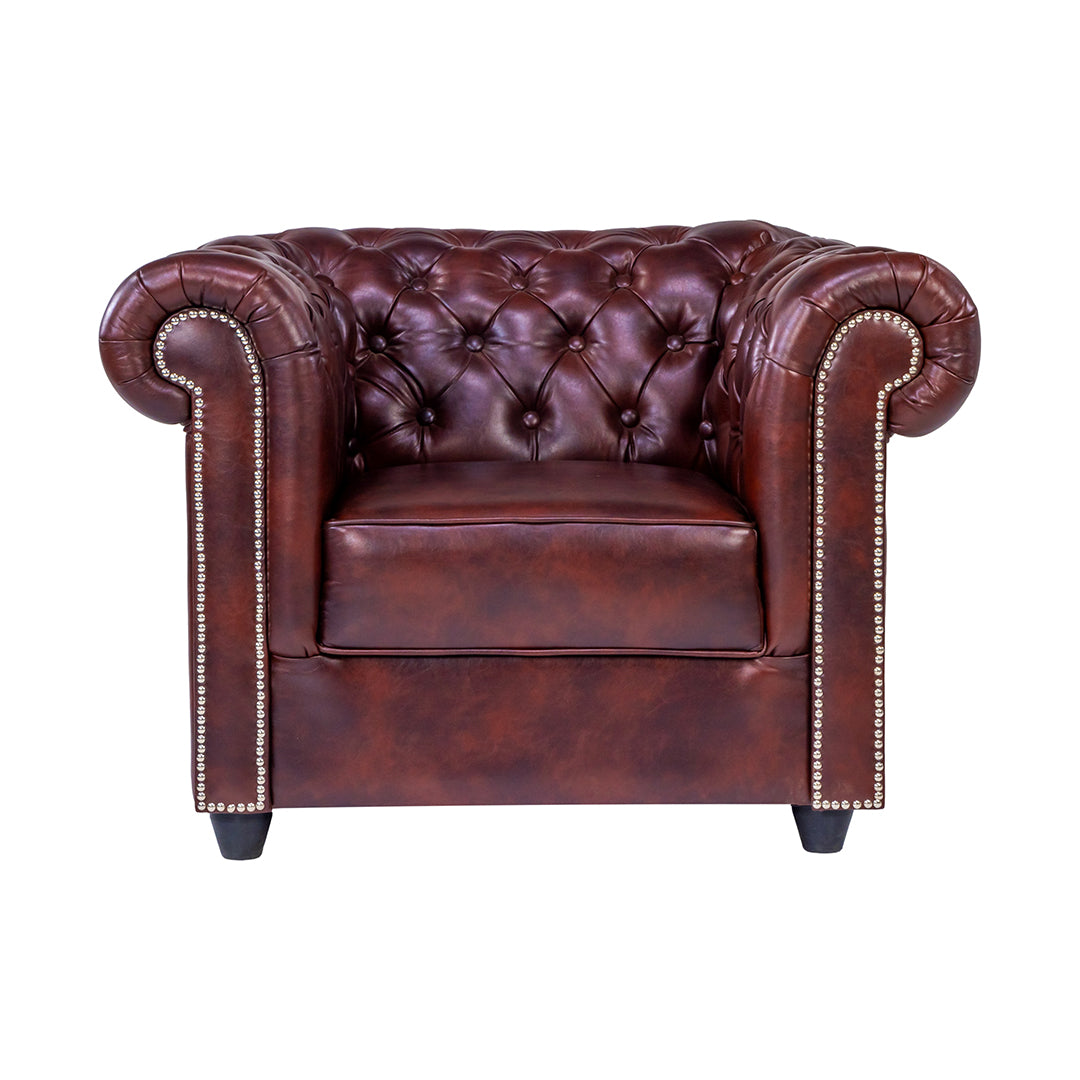 Lisbon Chester Rexine Sofa 1-Seater - Maroon_2