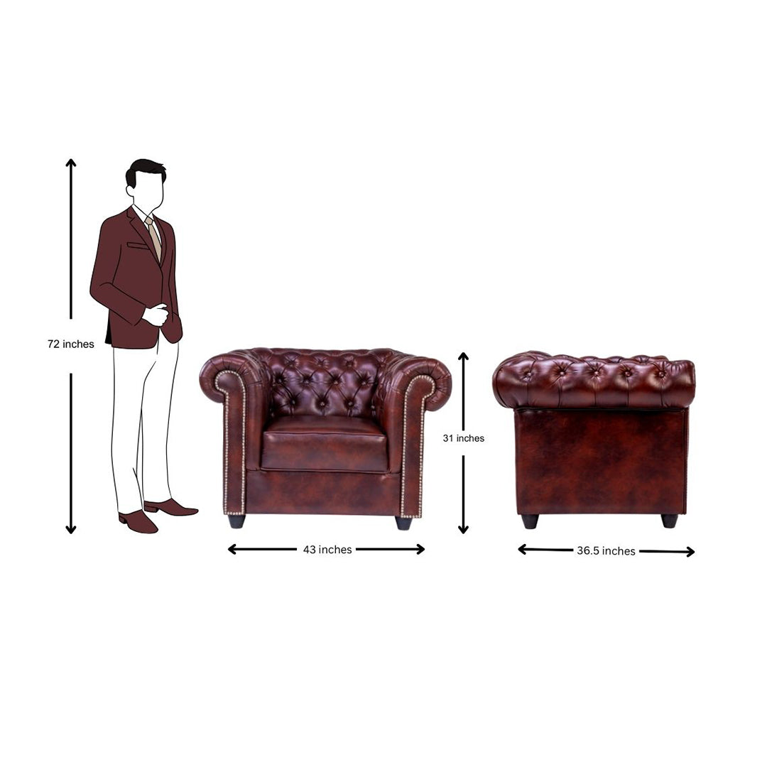 Lisbon Chester Rexine Sofa 1-Seater - Maroon_5