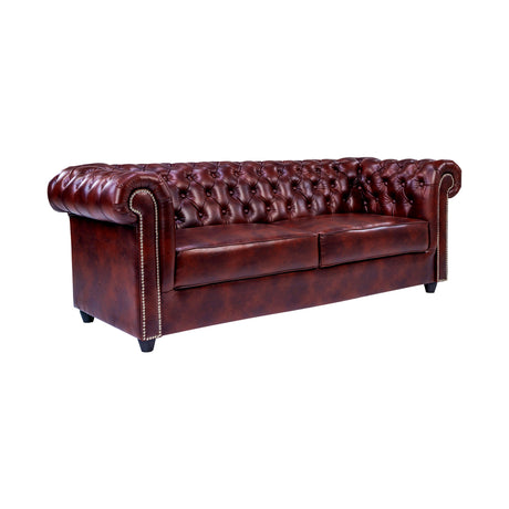 Lisbon Chester Rexine Sofa 3-Seater - Maroon_1