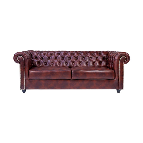 Lisbon Chester Rexine Sofa 3-Seater - Maroon_2