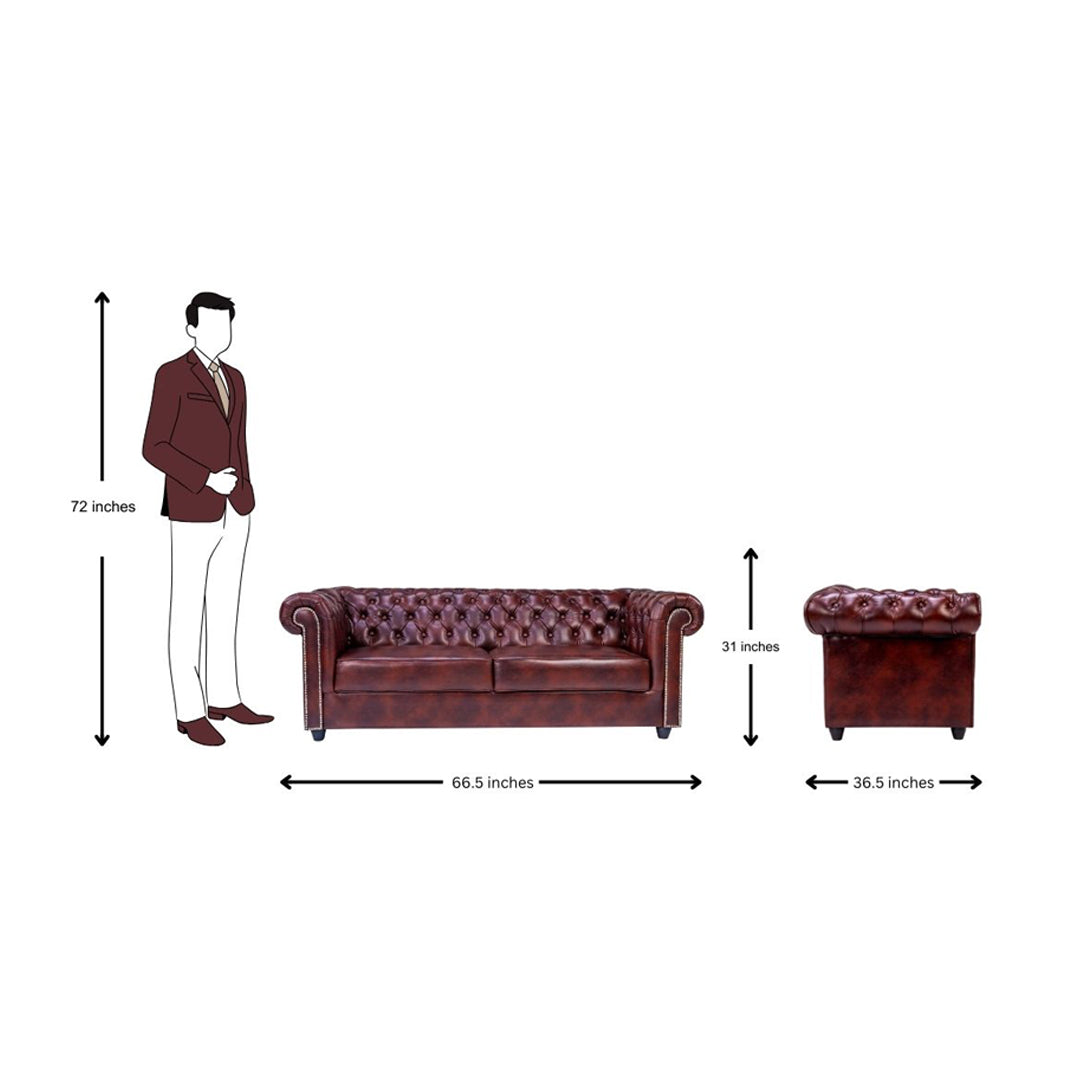 Lisbon Chester Rexine Sofa 3-Seater - Maroon_5