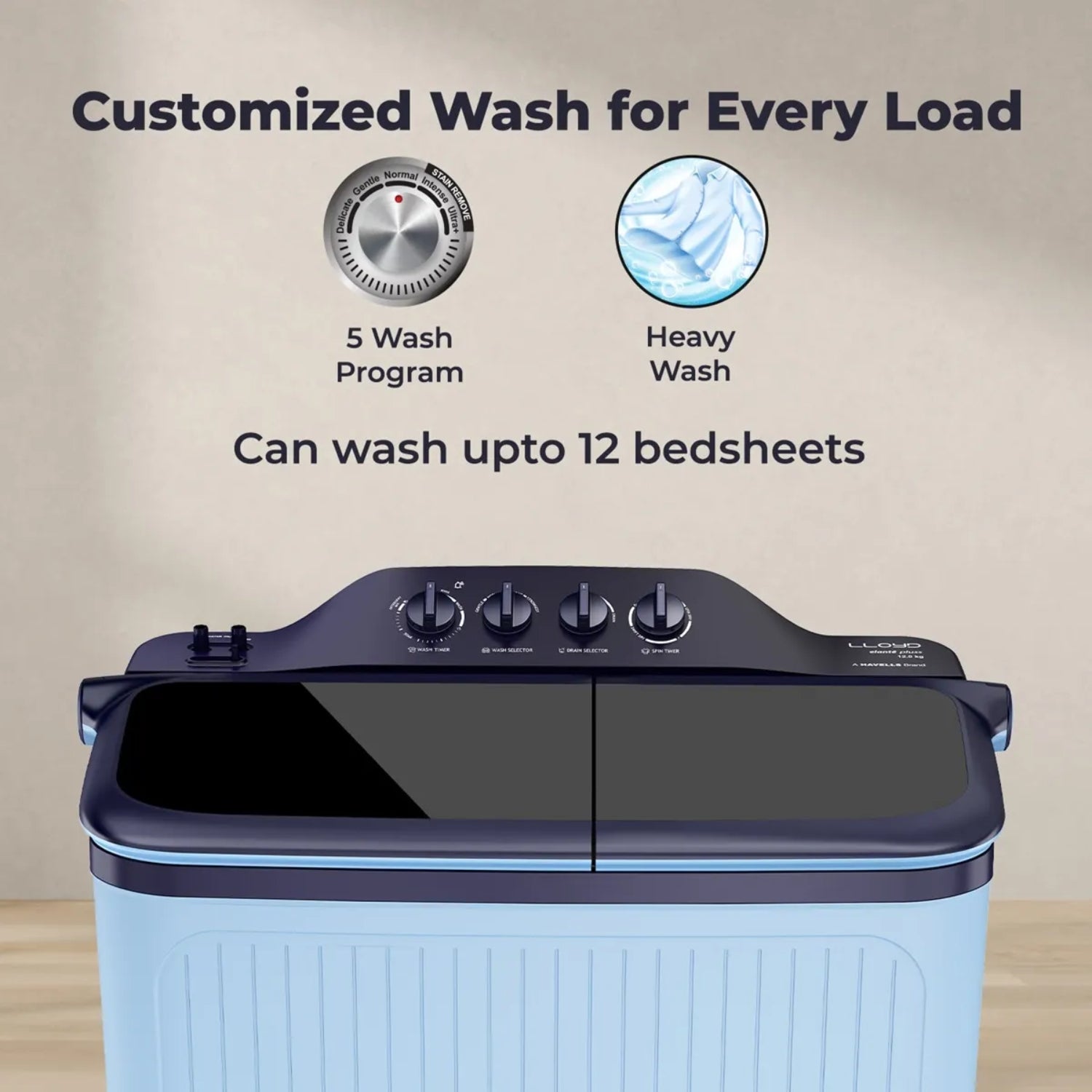 Lloyd GLWS125EPHiB Semi Automatic Top Load Washing Machine 12 kg - Black and Blue_6